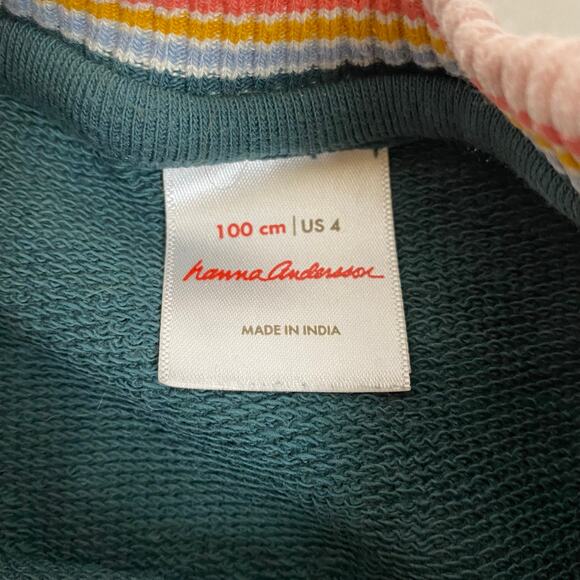 Hanna Andersson Rainbow Cuff Print Knit Dress In French Terry Green Size 4 - Picture 6 of 9